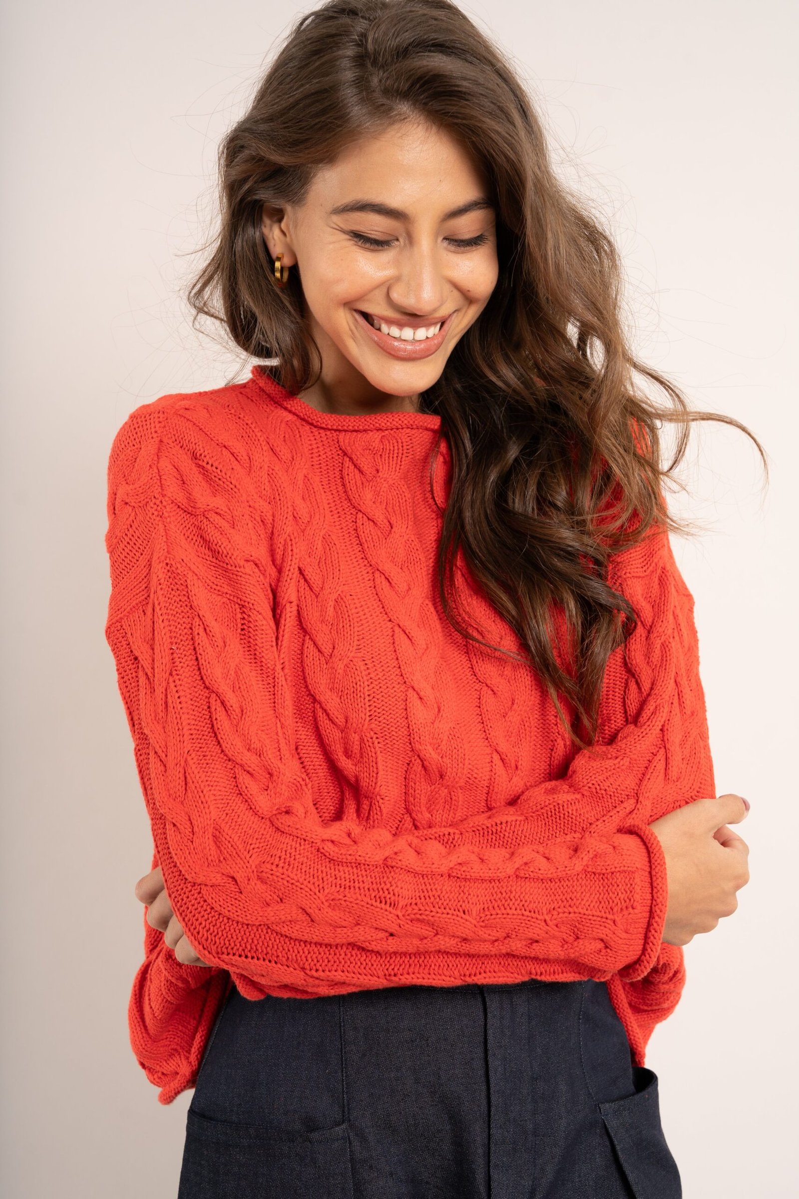 Classic Cable Pullover - Tangerine