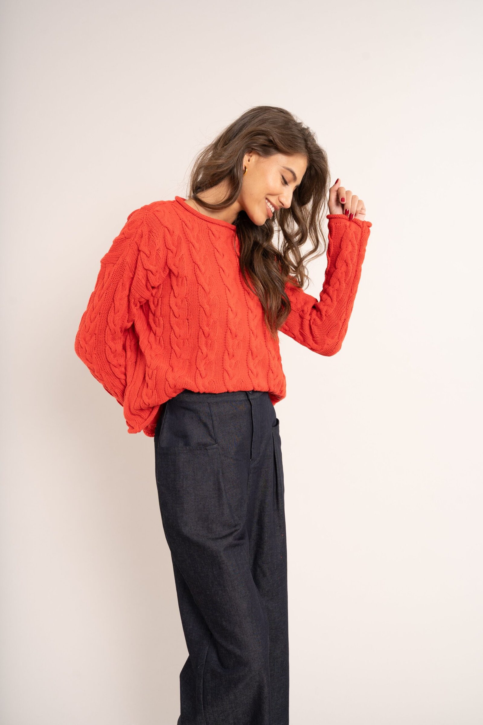 Classic Cable Pullover - Tangerine - Image 3