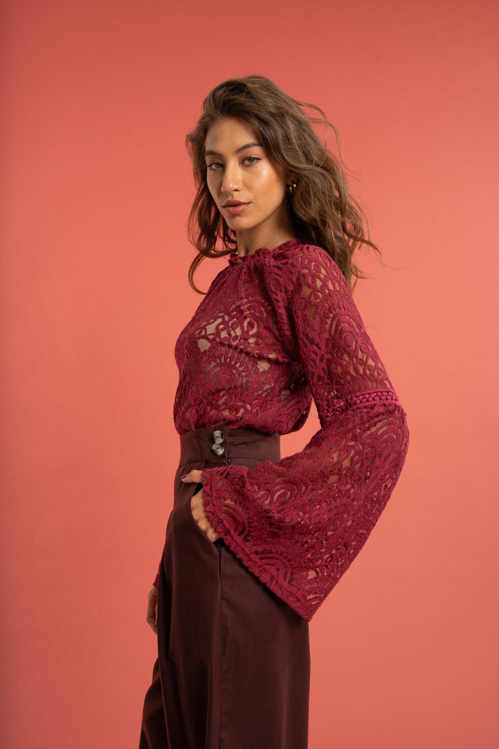 Lacy Lux Top - Burgundy