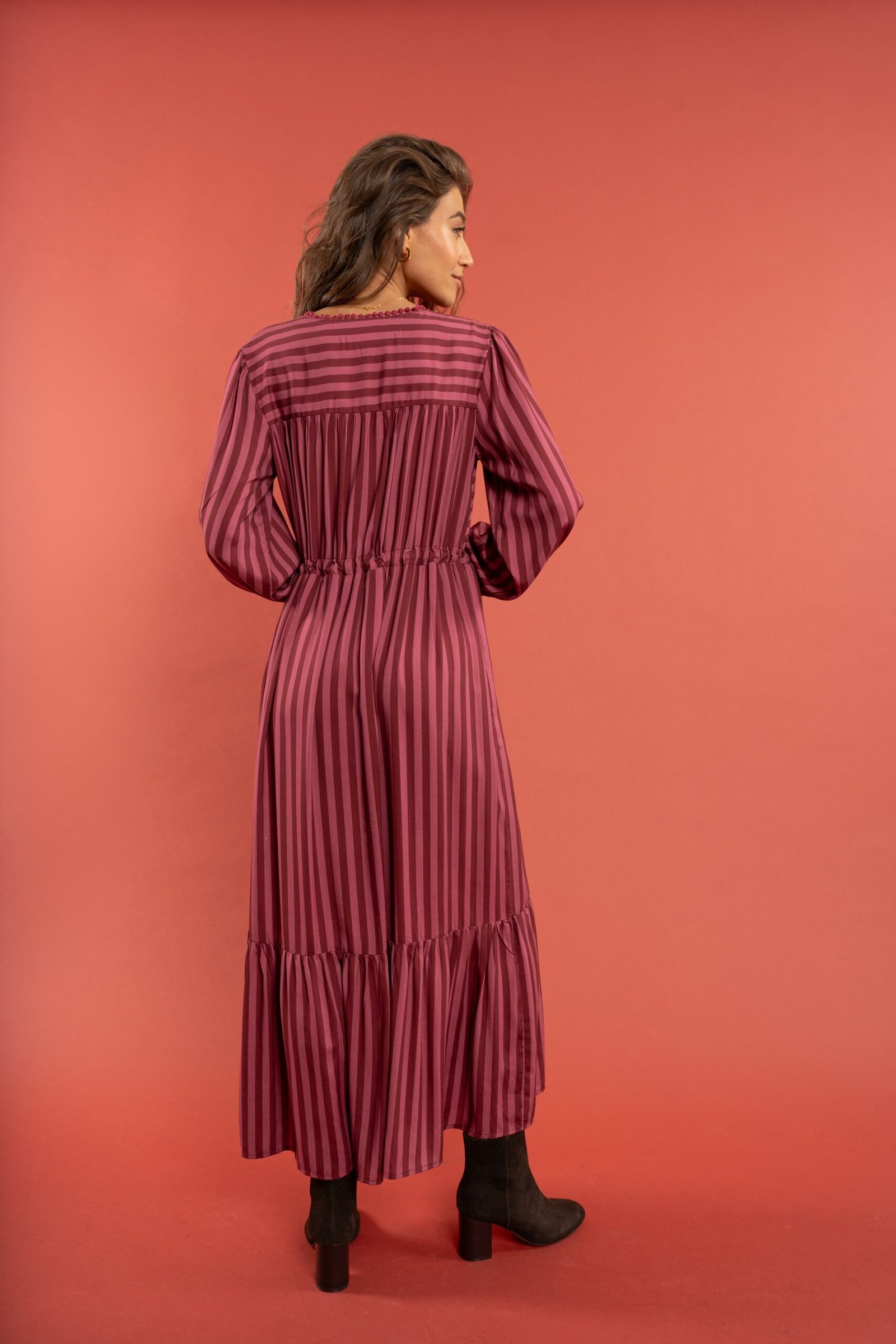 Joan Dress - Burgundy Stripe - Image 8