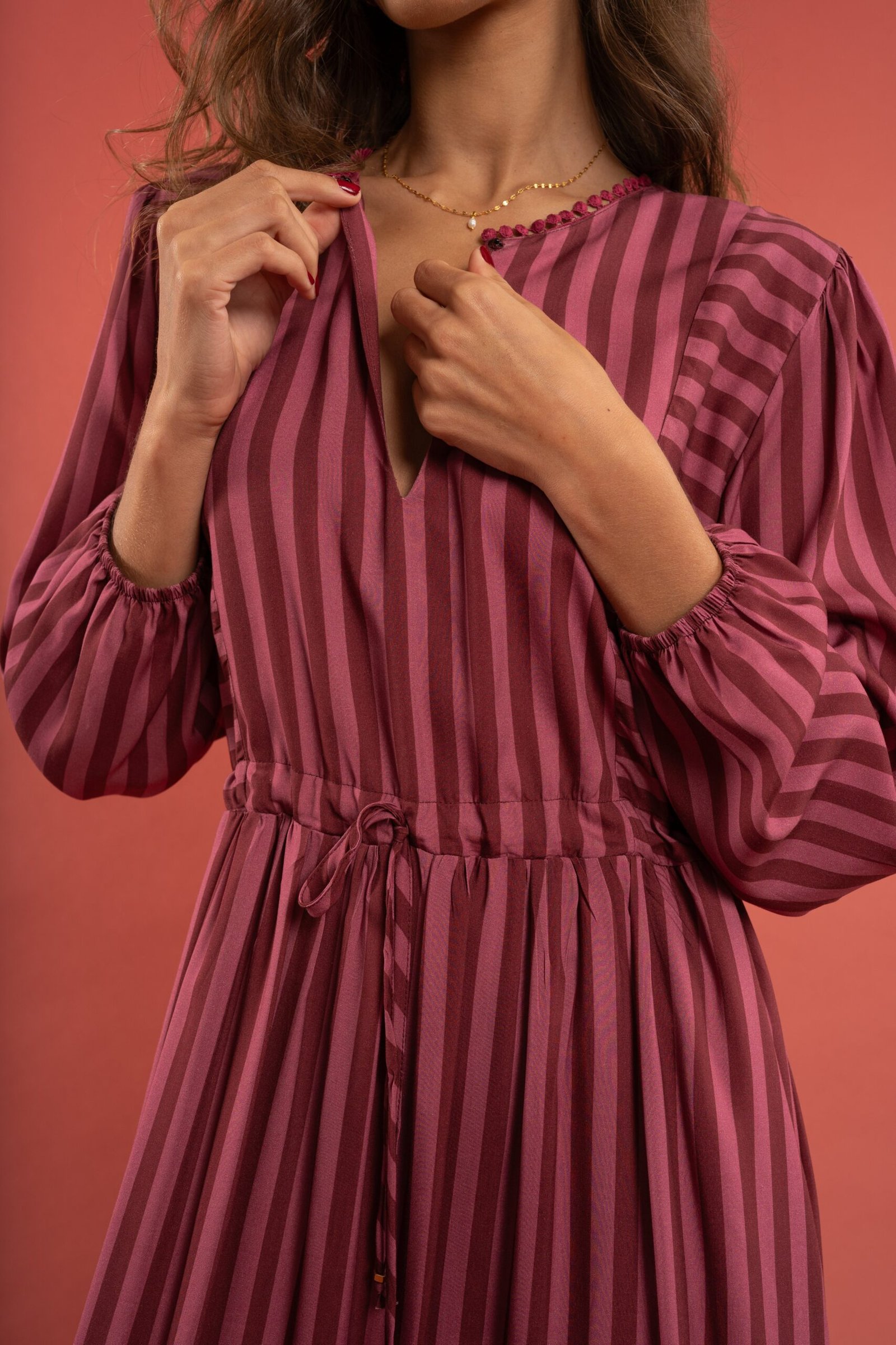 Joan Dress - Burgundy Stripe - Image 7