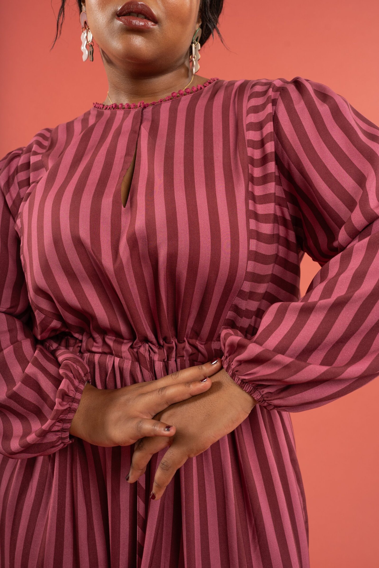Joan Dress - Burgundy Stripe - Image 5
