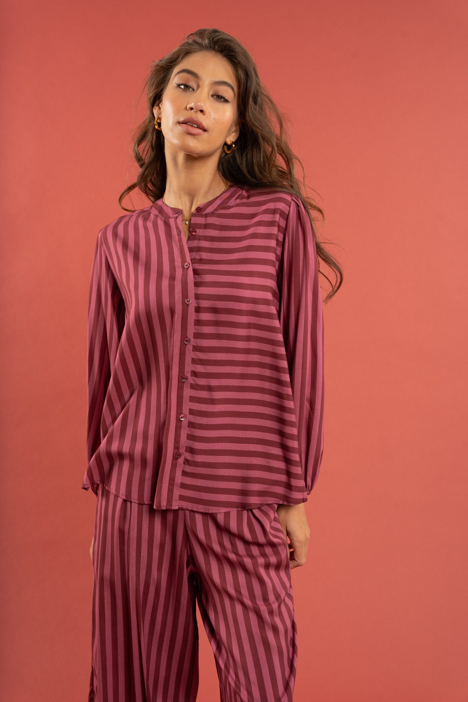 Brunch Blouse - Burgundy Stripe