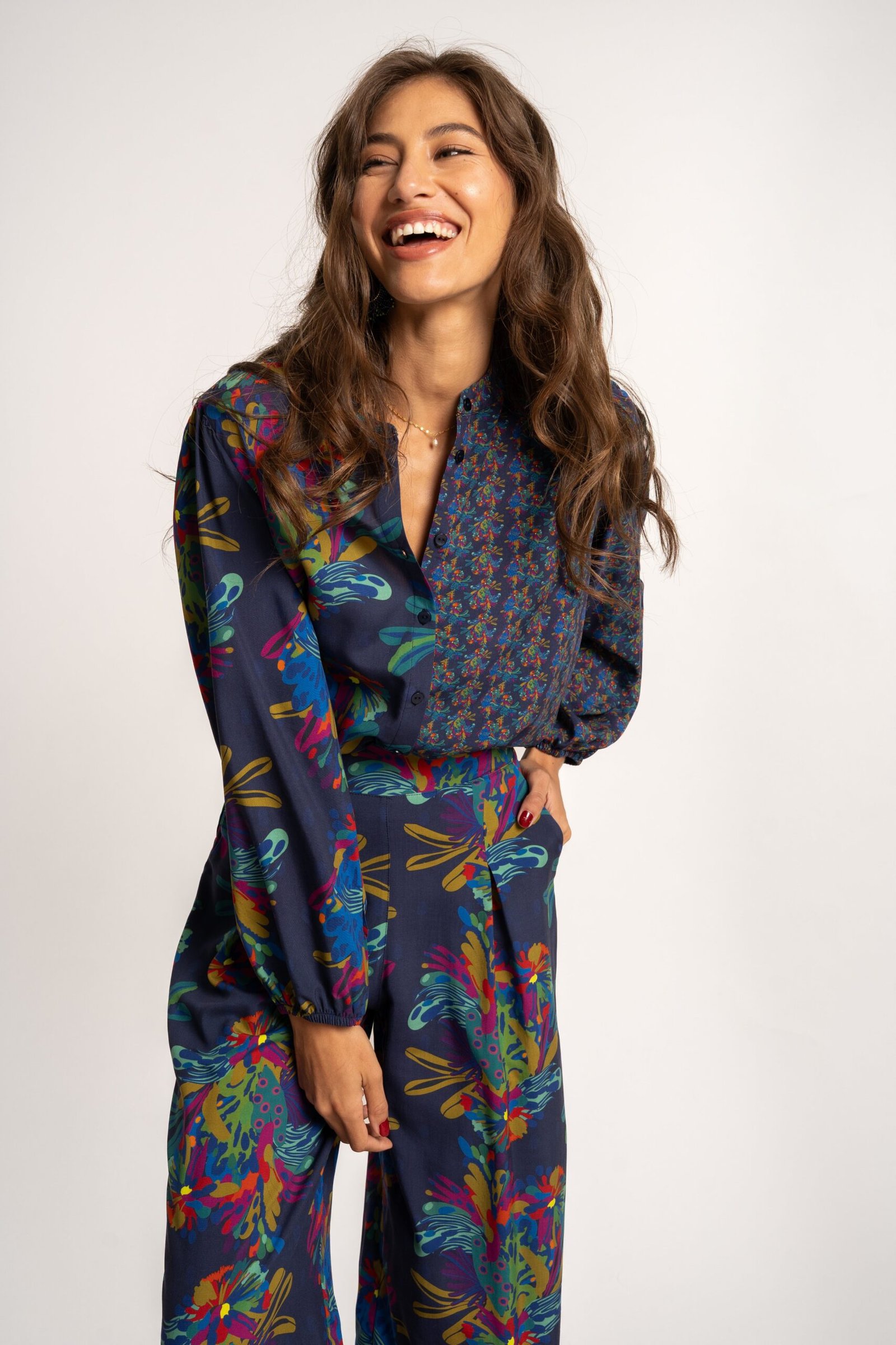Brunch Blouse - Navy Floral Combo