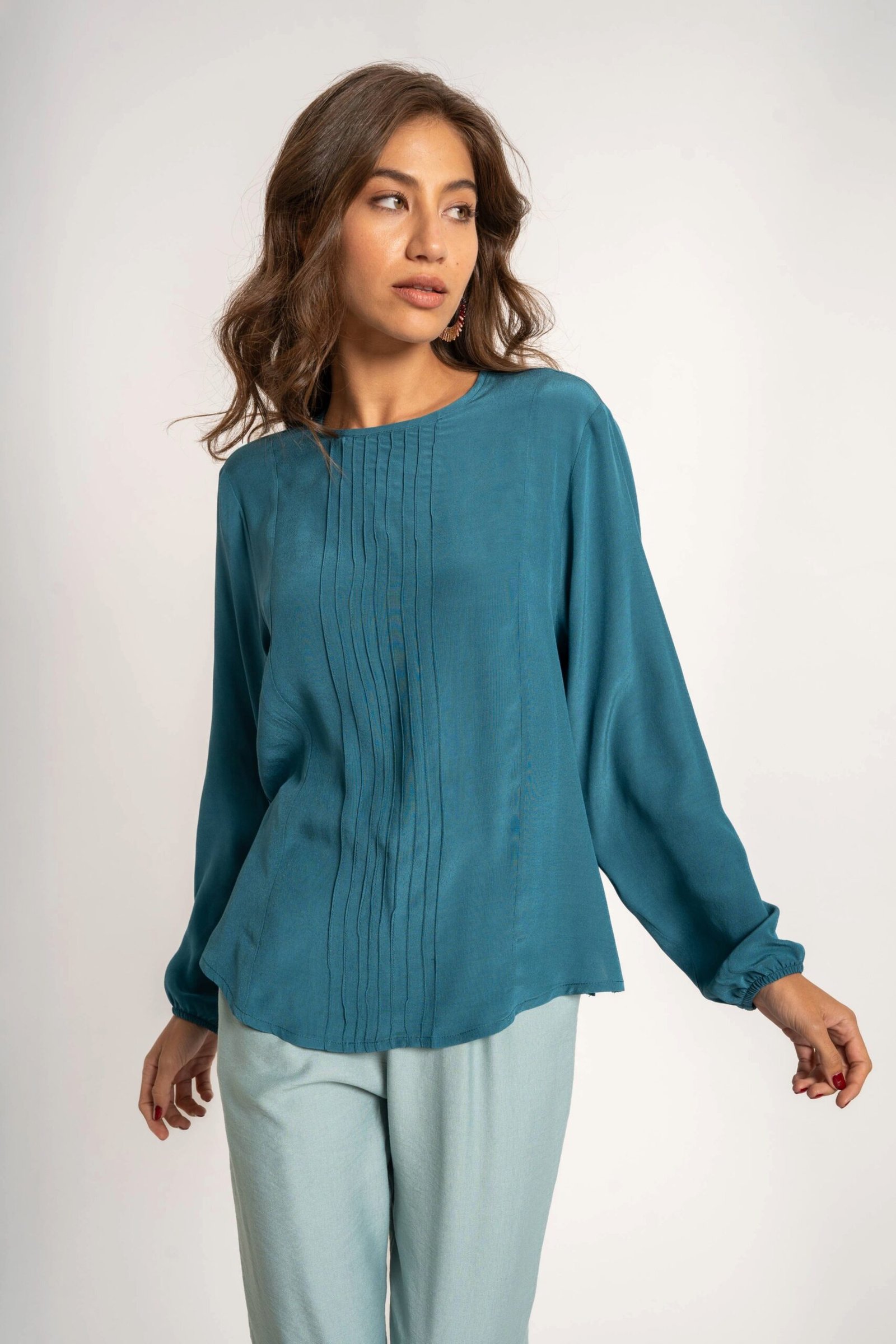 Pintuck Blouse - Teal