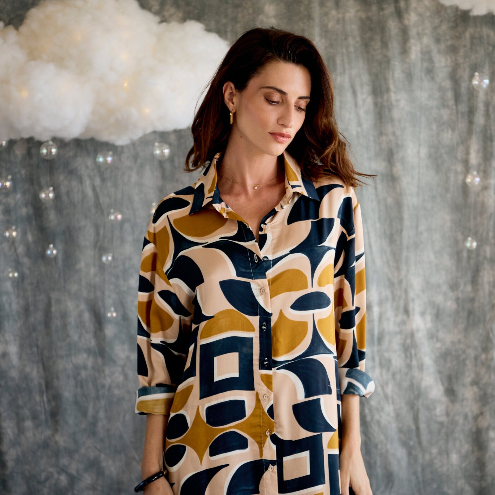 Shift Shirt Dress - Toffee Geo - Image 2