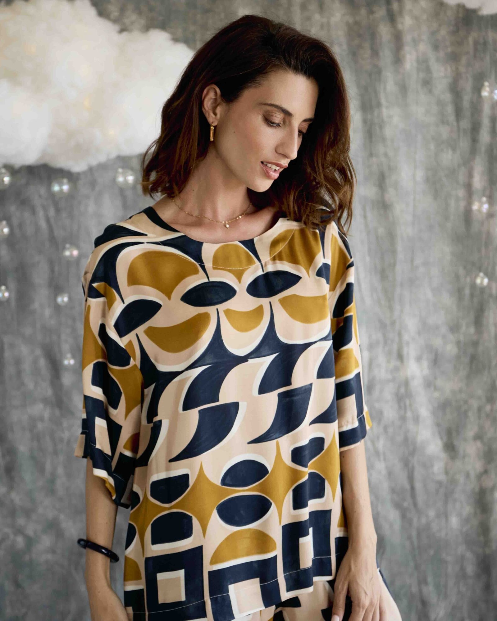 Marble Blouse - Toffee Geo